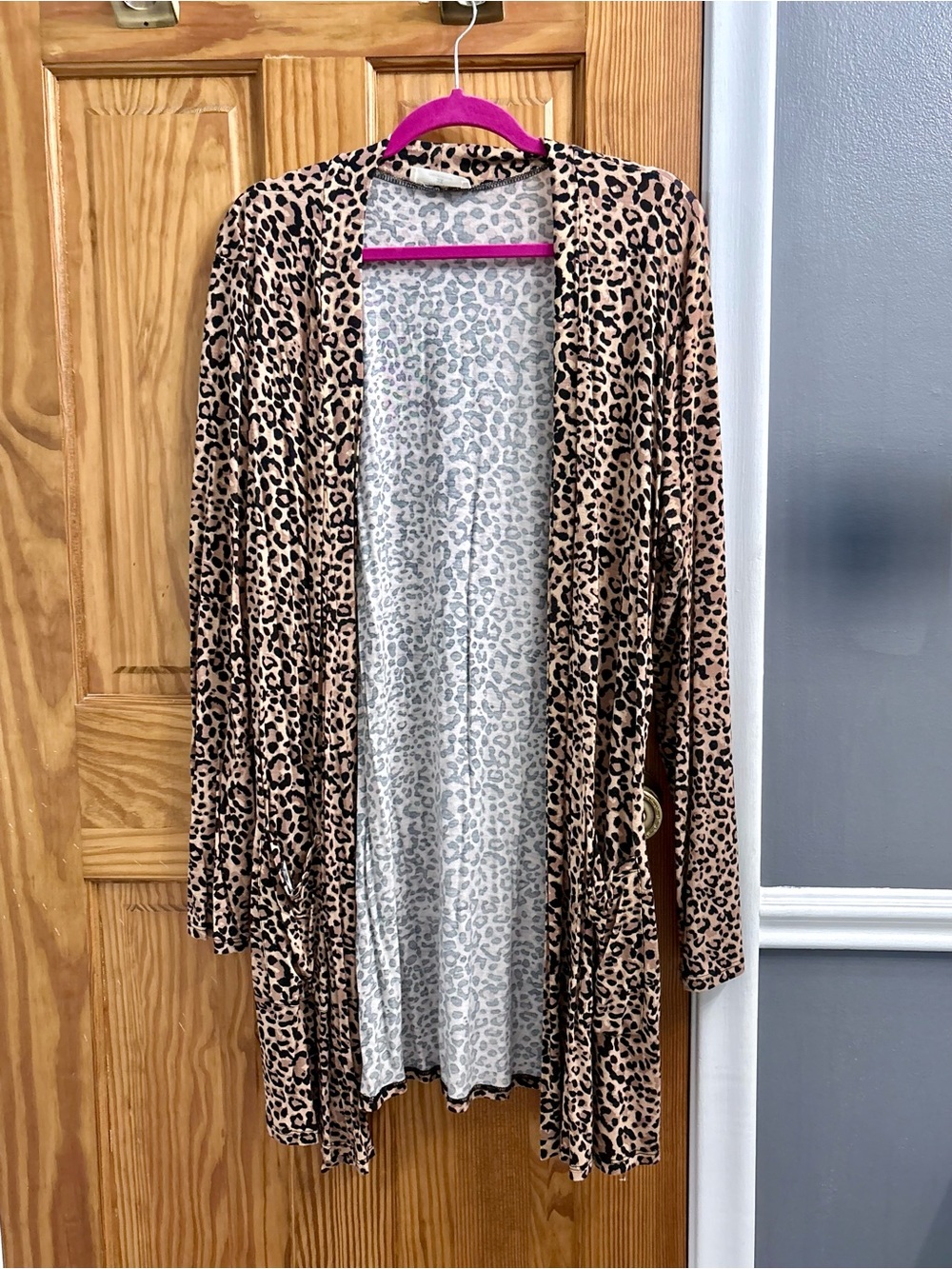 Zenana Outfitters Leopard Print Open Front Cardigan - Tan/Black